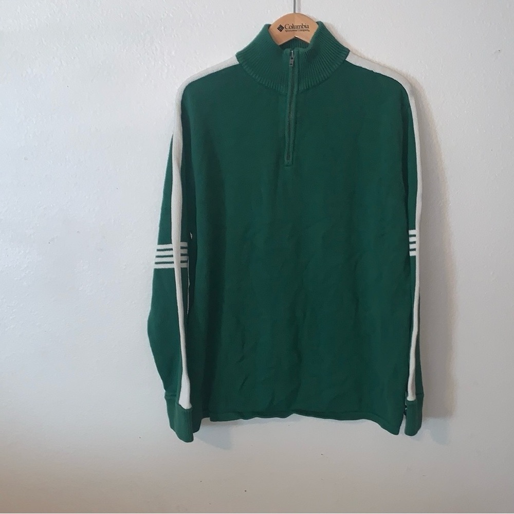 American Eagle Sweater Mens XXL Green 1/4 Zip Mock Neck Long Sleeve Stripes